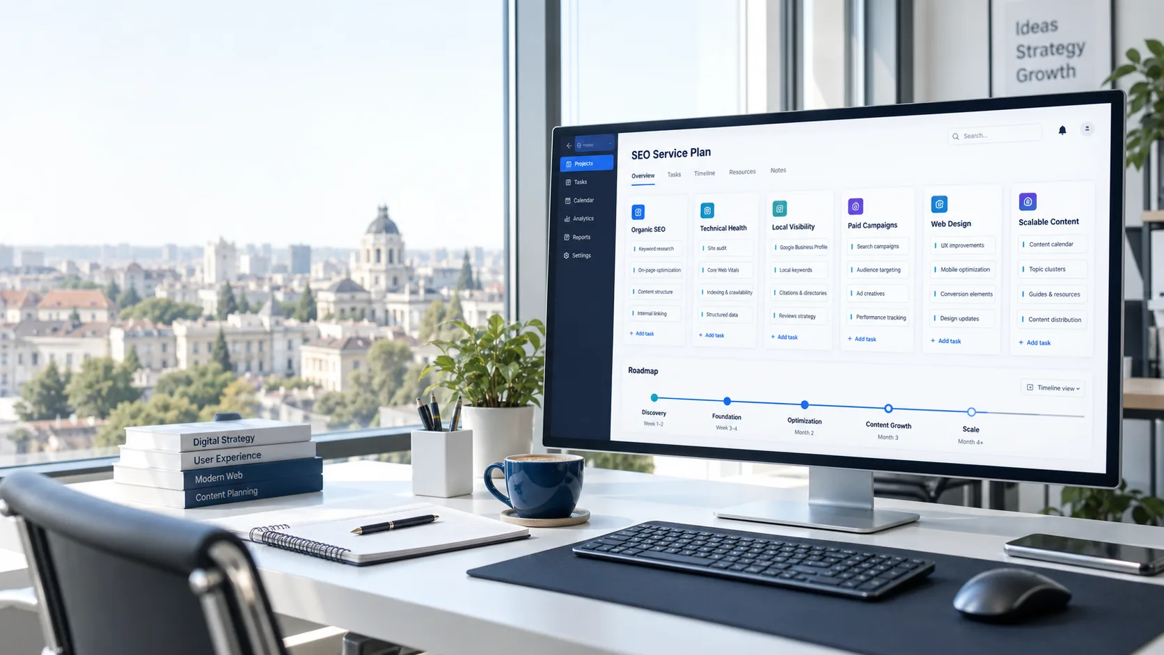 Monitor cu un plan de servicii digitale și etape de implementare