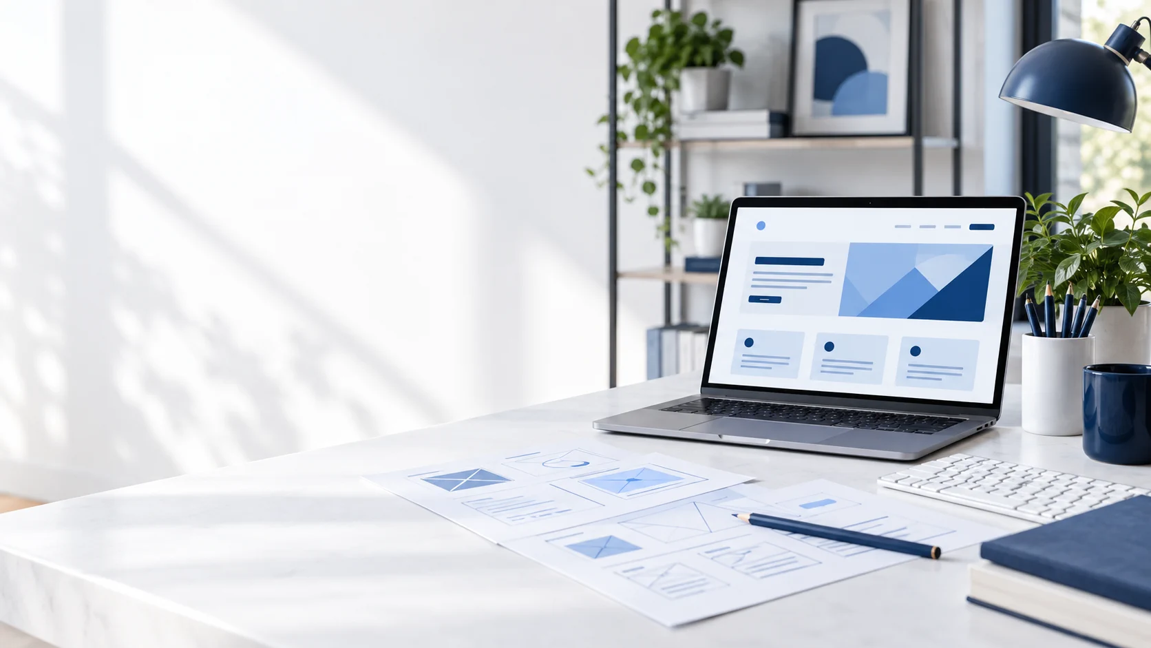 Ecran de laptop cu interfață de site și elemente de design web responsive